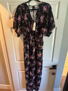 NWT!! Lovestitch Black Floral Maxi Dress with Purple & Pink Blossoms